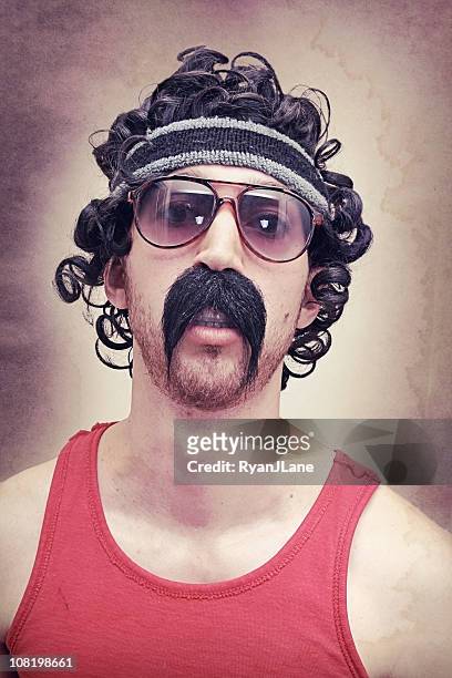 vintage crazy biker athlete 1980's guy - hillbilly stock pictures, royalty-free photos & images