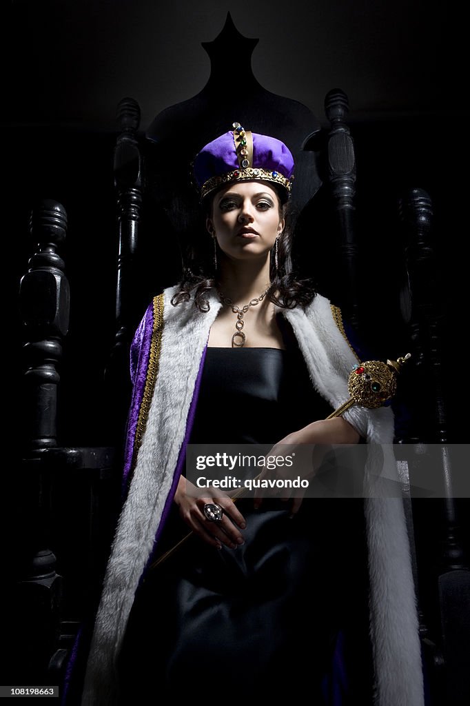Black Throne with Beautiful Queen Holding Scepter