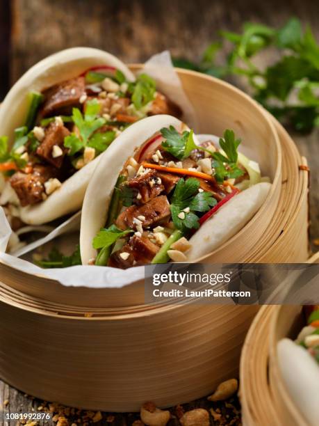 pork belly bao buns - roll stock pictures, royalty-free photos & images