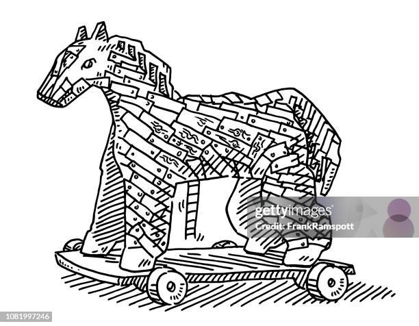 trojan horse drawing - ambush stock illustrations