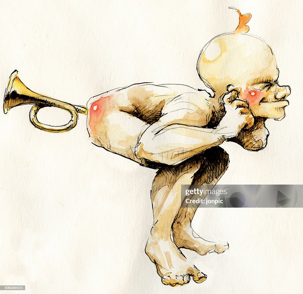 Cherub Blowing Horn by Breaking Wind