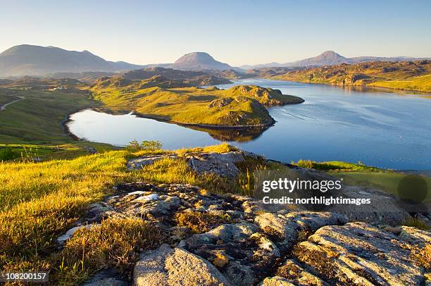 loch inchard in early morning light - caithness stock pictures, royalty-free photos & images