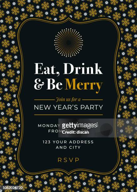 new year party invitation with snowflake pattern - firework border stock illustrations