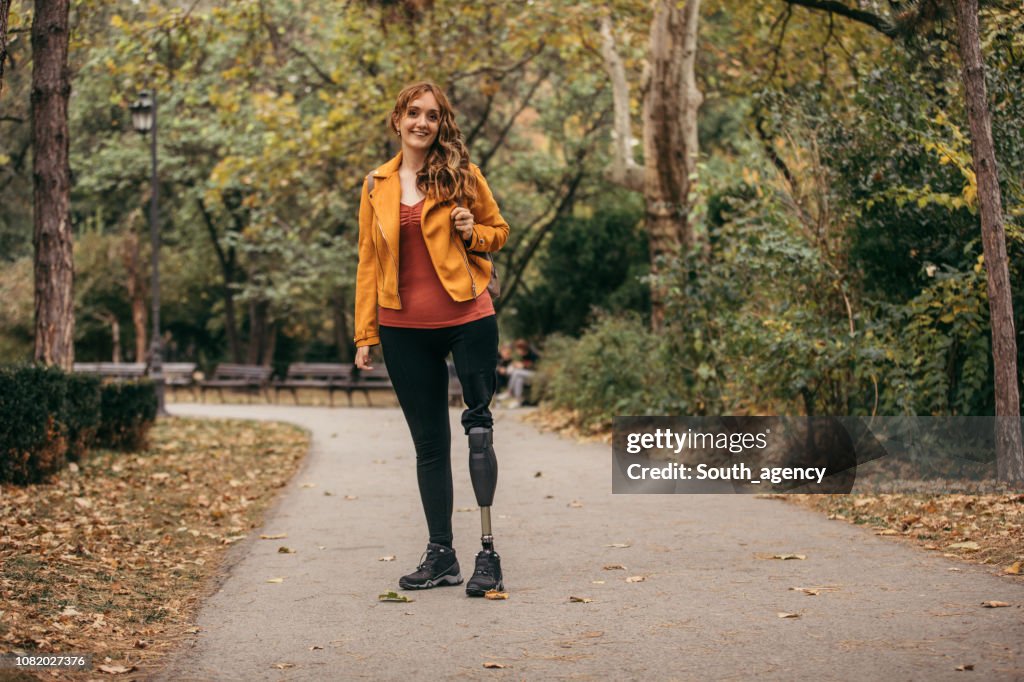 Woman with amputee leg