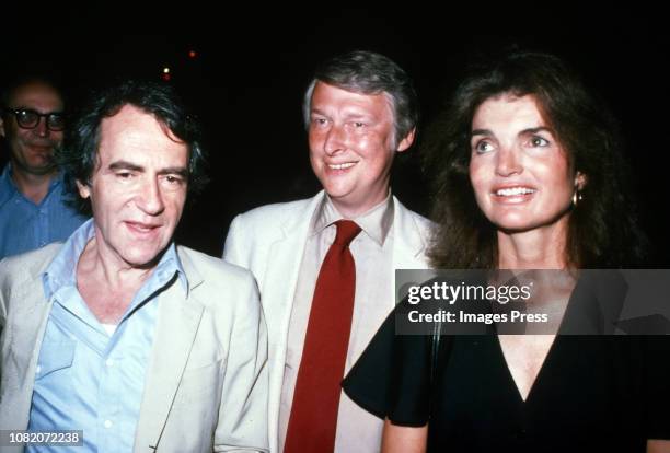Mike Nichols , Jacqueline Kennedy Onassis and Joseph Papp circa 1980 in New York City.