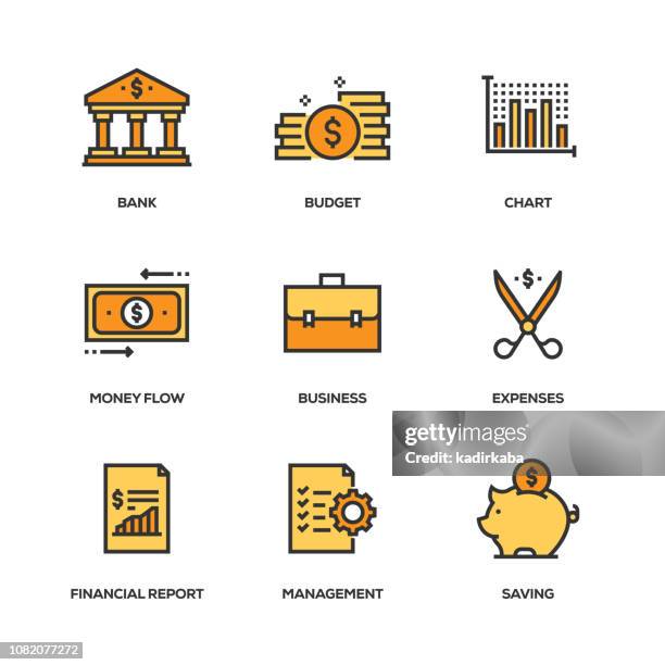accounting line icon set - accountant computer stock illustrations