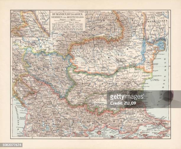 balkan states: romania, bulgaria, serbia and montenegro, lithograph, published 1897 - bucharest map stock illustrations