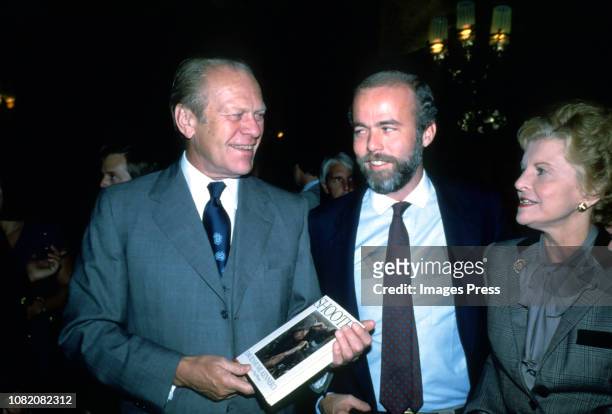 Gerald Ford, David Hume Kennerly and Betty Ford attends the party for his Kennerly's photography book 'Shooter' on October 17, 1979 at Luchow's...