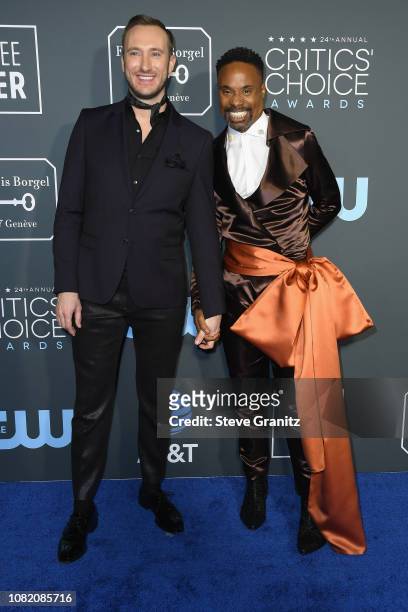 Adam Smith and Billy Porter attend the 24th annual Critics' Choice Awards at Barker Hangar on January 13, 2019 in Santa Monica, California.