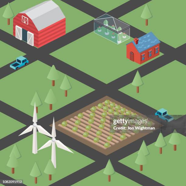 isometric modular small farm tile - crop rows stock illustrations