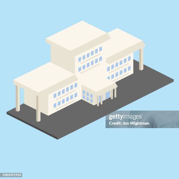 isometric modular large building - community building stock illustrations