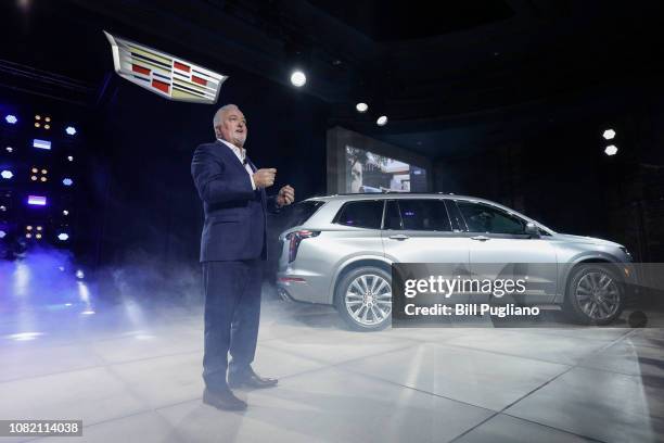 General Motors President of Cadillac Steve Carlisle speaks at the reveal of the General Motors Cadillac XT6 three-row crossover SUV at the Garden...