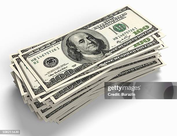 stack of 100 dollar bill paper currency - american one hundred dollar bill fotografías e imágenes de stock