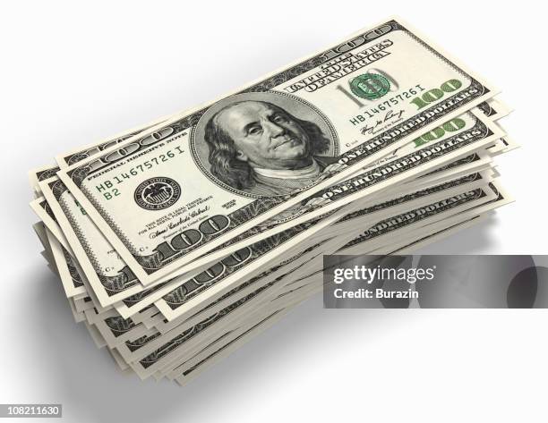 stack of 100 dollar bill paper currency - one hundred dollar bill - fotografias e filmes do acervo