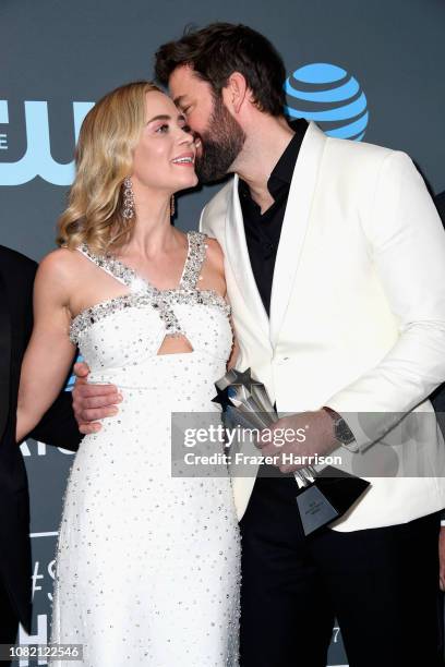 Emily Blunt and John Krasinski pose in the press room during the 24th annual Critics' Choice Awards at Barker Hangar on January 13, 2019 in Santa...