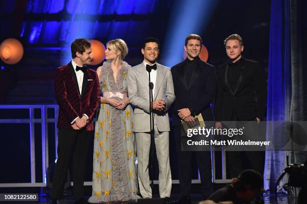 Joseph Mazzello, Lucy Boynton, Rami Malek, Allen Leech, and Ben Hardy present the award for Best Supporting Actress onstage during the 24th annual...
