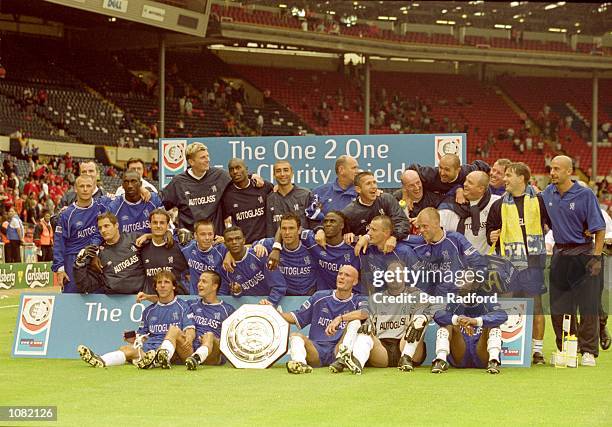 Chelsea celebrate winning after the Charity Shield match against Manchester United played at Wembley Stadium, in London. Chelsea won the match 2-0. \...