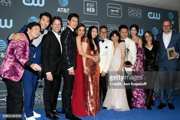 Cast and crew for 'Crazy Rich Asians,' winners of Best Comedy Movie, pose in the press room during the 24th annual Critics' Choice Awards at Barker...