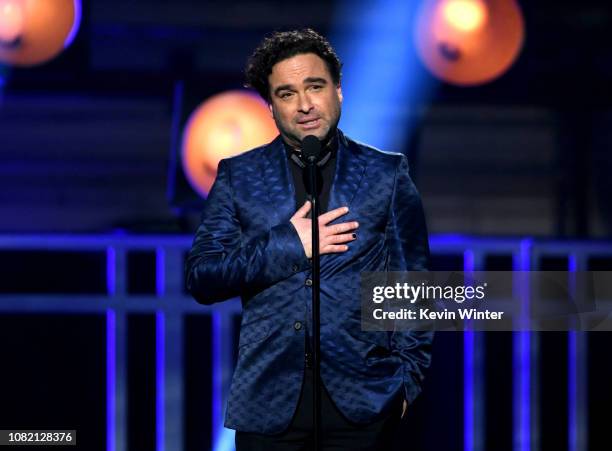 Johnny Galecki speaks onstage during the 24th annual Critics' Choice Awards at Barker Hangar on January 13, 2019 in Santa Monica, California.