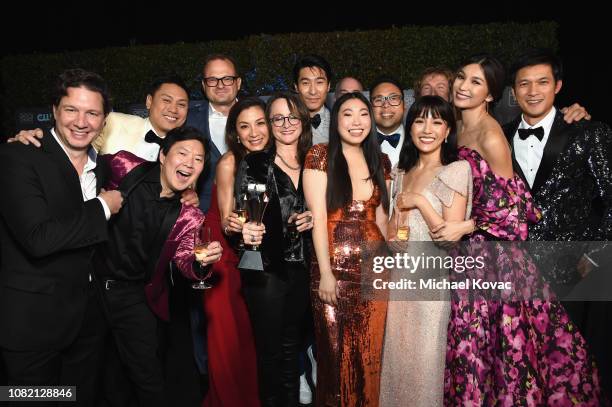 The cast and crew of Crazy Rich Asians, winners of Best Comedy Movie, attend the 24th annual Critics' Choice Awards at Barker Hangar on January 13,...