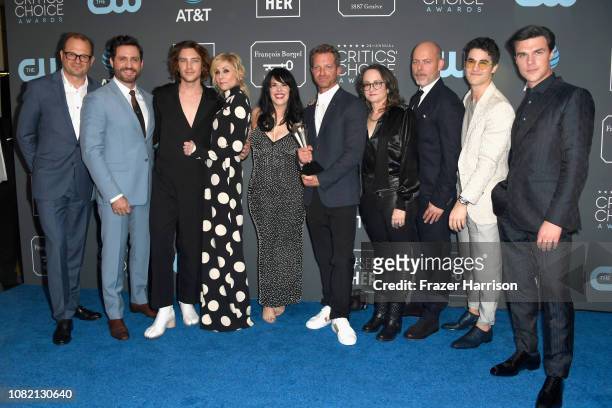 Cast and crew of 'The Assassination of Gianni Versace: American Crime Story,' winners of Best Limited Series, pose in the press room during the 24th...