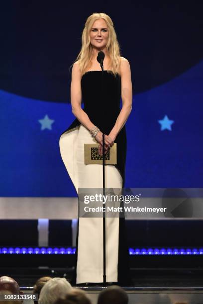 Nicole Kidman speaks onstage during the 24th annual Critics' Choice Awards at Barker Hangar on January 13, 2019 in Santa Monica, California.