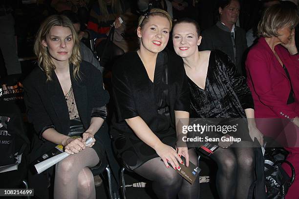 Eva Briegel, Maite and Patricia Kelly attend the Kilian Kerner Show during the Mercedes Benz Fashion Week Autumn/Winter 2011 at Bebelplatz on January...