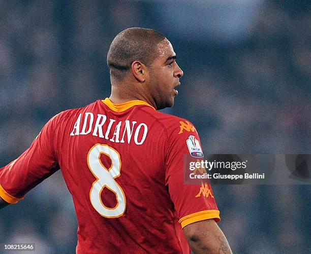 Adriano of Roma in action during the Tim Cup match between Roma and Lazio at Stadio Olimpico on January 19, 2011 in Rome, Italy.