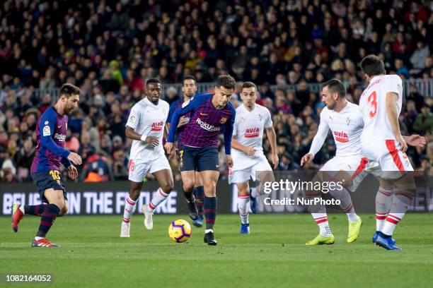 Philippe Coutinho and Leo Messi during the spanish league match between FC Barcelona and Eibar at Camp Nou Stadium in Barcelona, Catalonia, Spain on...