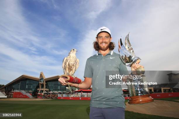 Tommy Fleetwood of England poses during a photocall for the Abu Dhabi HSBC Golf Championship at the Abu Dhabi Golf Club on January 14, 2019 in Abu...