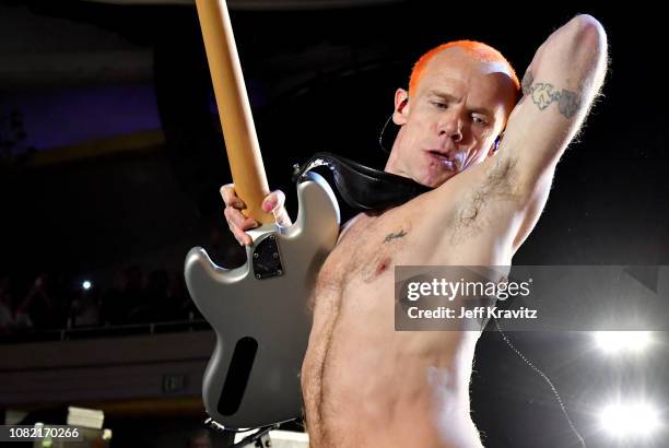 Flea of the Red Hot Chili Peppers performs at Malibu Love Sesh Benefit Concert for victims of the Malibu Fires at the Hollywood Palladium on January...