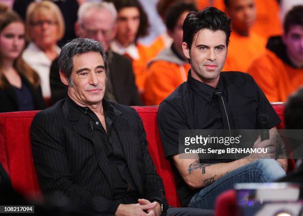 French actor Gerard Lanvin and his son Manu attend the Vivement Dimanche TV Show held on January 5, 2011 in Paris, France.