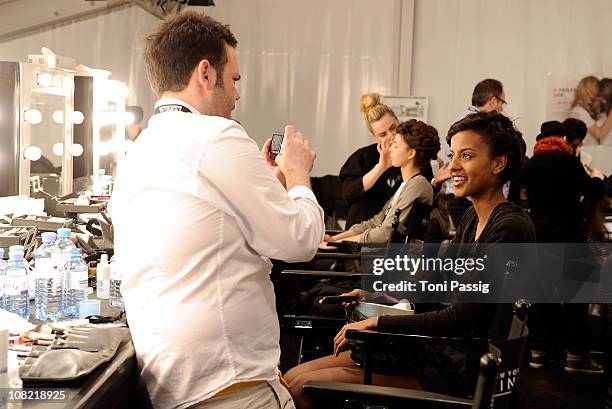 Model Sara Nuru poses for a picture backstage prior to the Parsival Cserer Show, winner of 'Designer for tomorrow 2010', presented by Peek &...