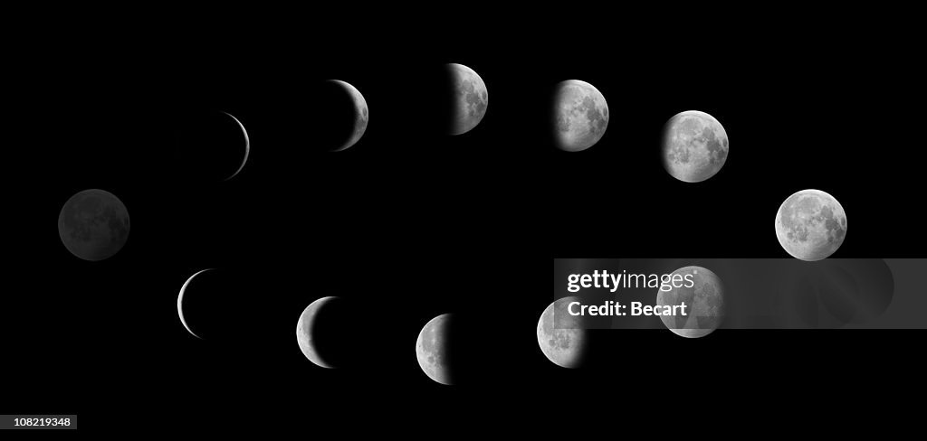 Moon en diferentes fases contra el cielo negro