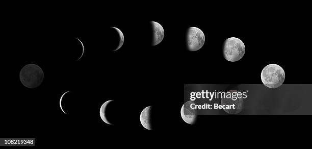 lua em diferentes fases contra o céu negro - crescent imagens e fotografias de stock