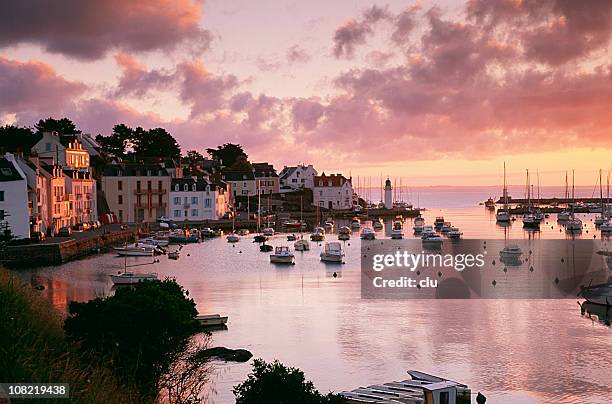 small harbour belle-ile-en-mer at sunset - golfe du morbihan stock pictures, royalty-free photos & images