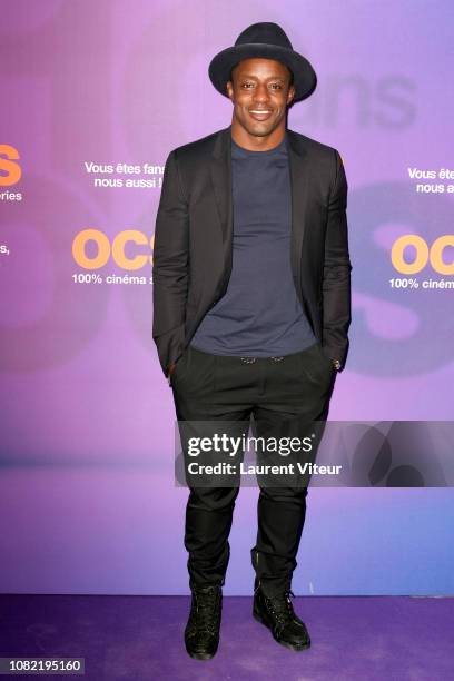 Rugbyman Yannick Nyanga attends "OCS 10th Anniversary" at Pavillon d'Armenonville on December 13, 2018 in Paris, France.