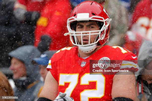Kansas City Chiefs offensive lineman Eric Fisher warms up prior to the AFC Divisional Round game between the Indianapolis Colts and the Kansas City...
