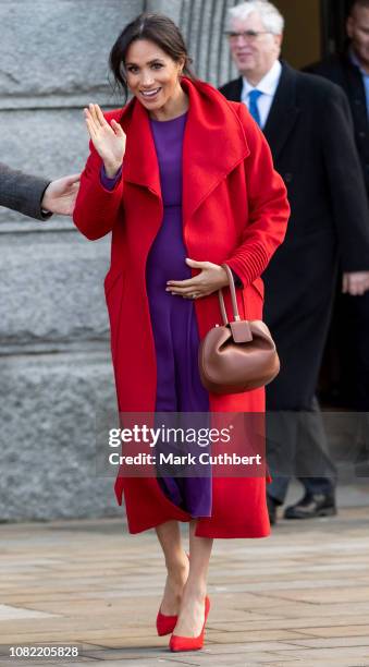 Meghan, Duchess of Sussex visits Hamilton Square to view a new sculpture erected in November to mark the 100th anniversary of Wilfred Owen's death,...