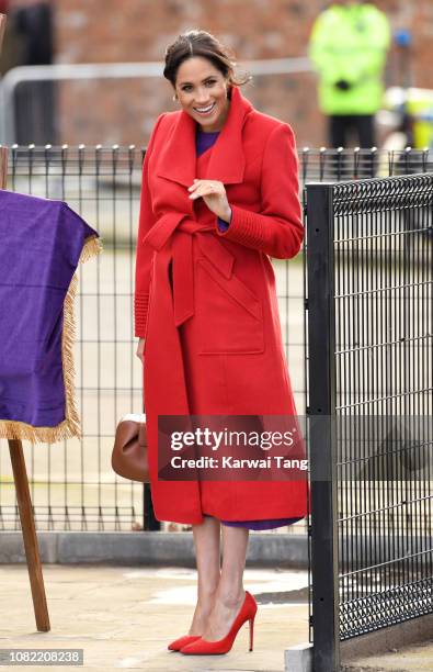 Meghan, Duchess of Sussex meets members of the public during a visit of Birkenhead at Hamilton Square on January 14, 2019 in Birkenhead, UK.