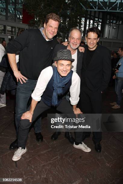 Tetje Mierendorf, Ralf Bauer, Marek Erhardt and Oliver Mommsen during the new year reception at Komoedie Winterthuder Fahrhaus on January 13, 2019 in...