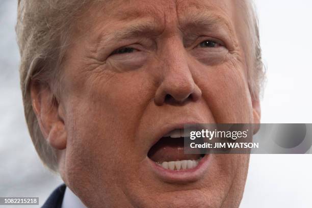 President Donald Trump speaks to the media as he departs the White House in Washington, DC, on January 14, 2019 en route to New Orleans, Louisiana to...