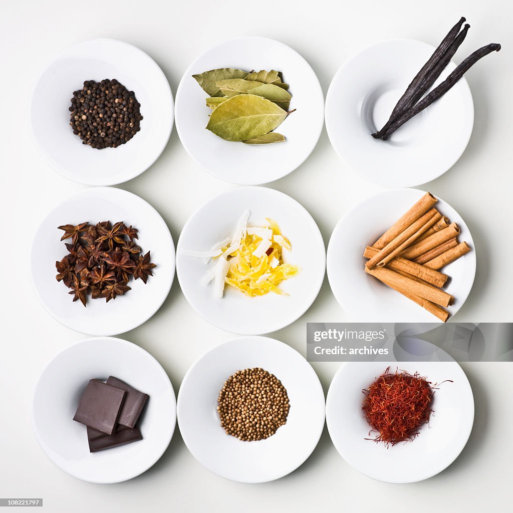 Small Food Examples Small Samples Of World Food Items Organized Onto Plates High-Res Stock ...