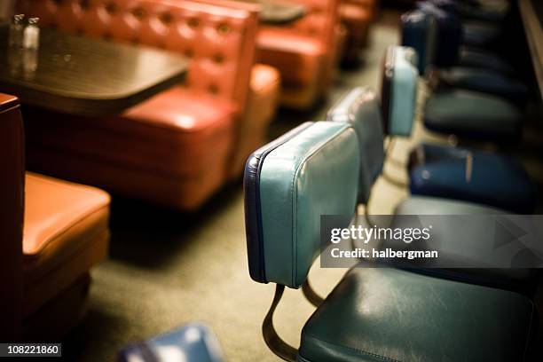 interior of old diner - vintage restaurant interior stock pictures, royalty-free photos & images