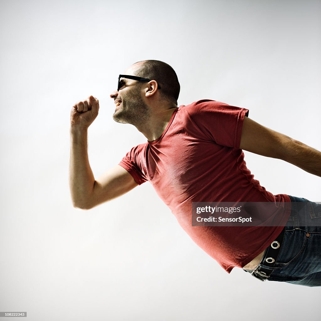 Man Singing into air microphone