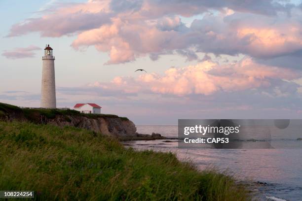 sunset on cap-des-rosiers lighthouse - forillon national park stock pictures, royalty-free photos & images