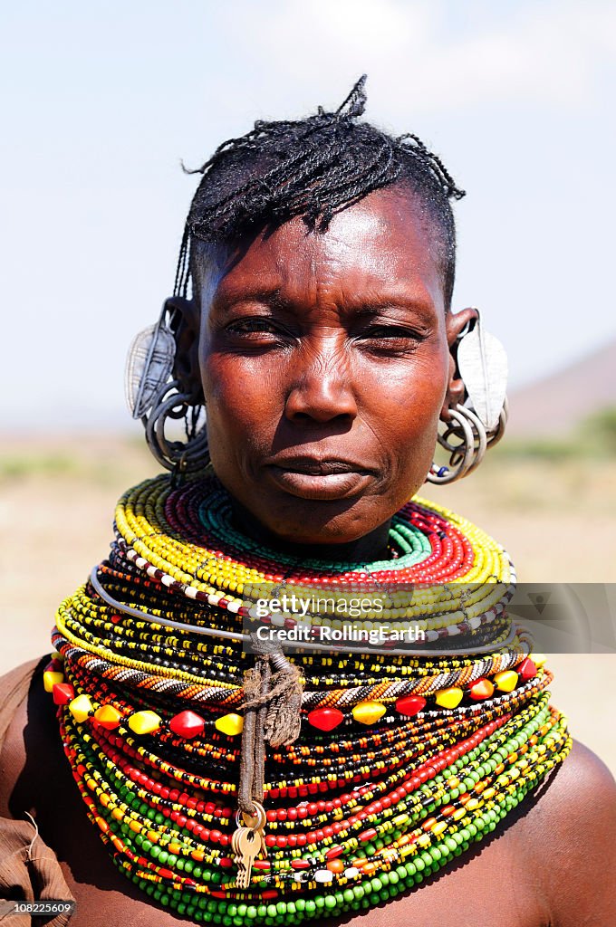 Authentic Turcana woman with colorful necklaces