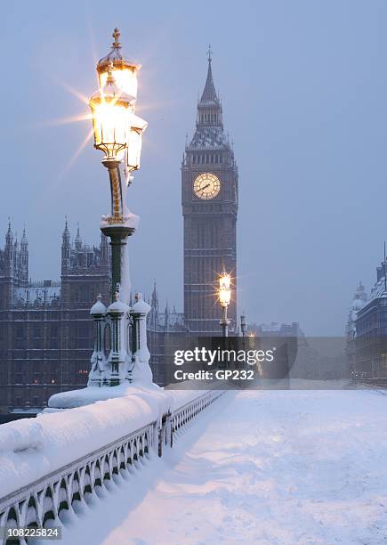 big ben in the snow - london winter stock pictures, royalty-free photos & images