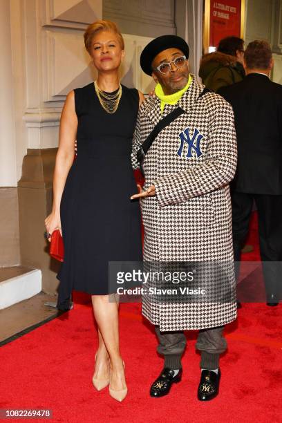 Tonya Lewis Lee and Spike Lee attend opening night of "To Kill A Mocking Bird" at the Shubert Theatre on December 13, 2018 in New York City.