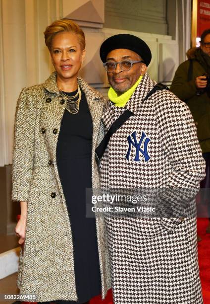 Tonya Lewis Lee and Spike Lee attend opening night of "To Kill A Mocking Bird" at the Shubert Theatre on December 13, 2018 in New York City.